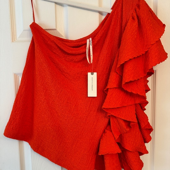 NWT Anthropologie Orange One Shoulder Ruffle Top - Picture 1 of 11